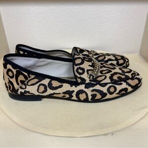 Sam Edelman Shoes Women Size 9.5 Tan Black Leopard Animal Calf Hair Loafer Chain